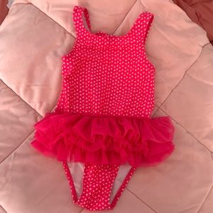 EUC Toddler girls Cat & Jack bathing suit. Pink polka dot with tutu